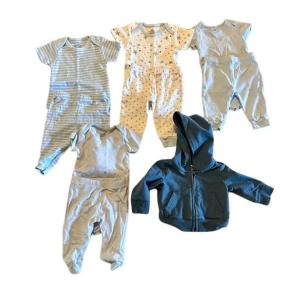 Baby Boy 6M Lot 9 Pieces (4 Bodysuit+Pants Outfits +  Hoodie)  Blue/Neutrals - Picture 2 of 12